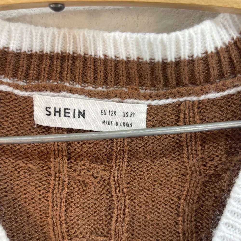 SHEIN Brown Cable Knit V Neck Sweater Vest Kids Size 8Y - Picture 2 of 13
